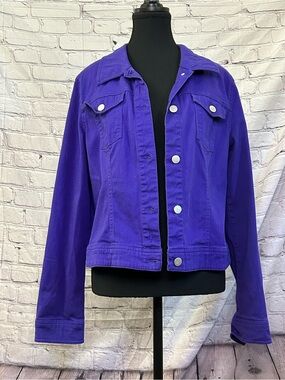Women's Purple Denim Jacket - Classic Button Front Jean Jacket